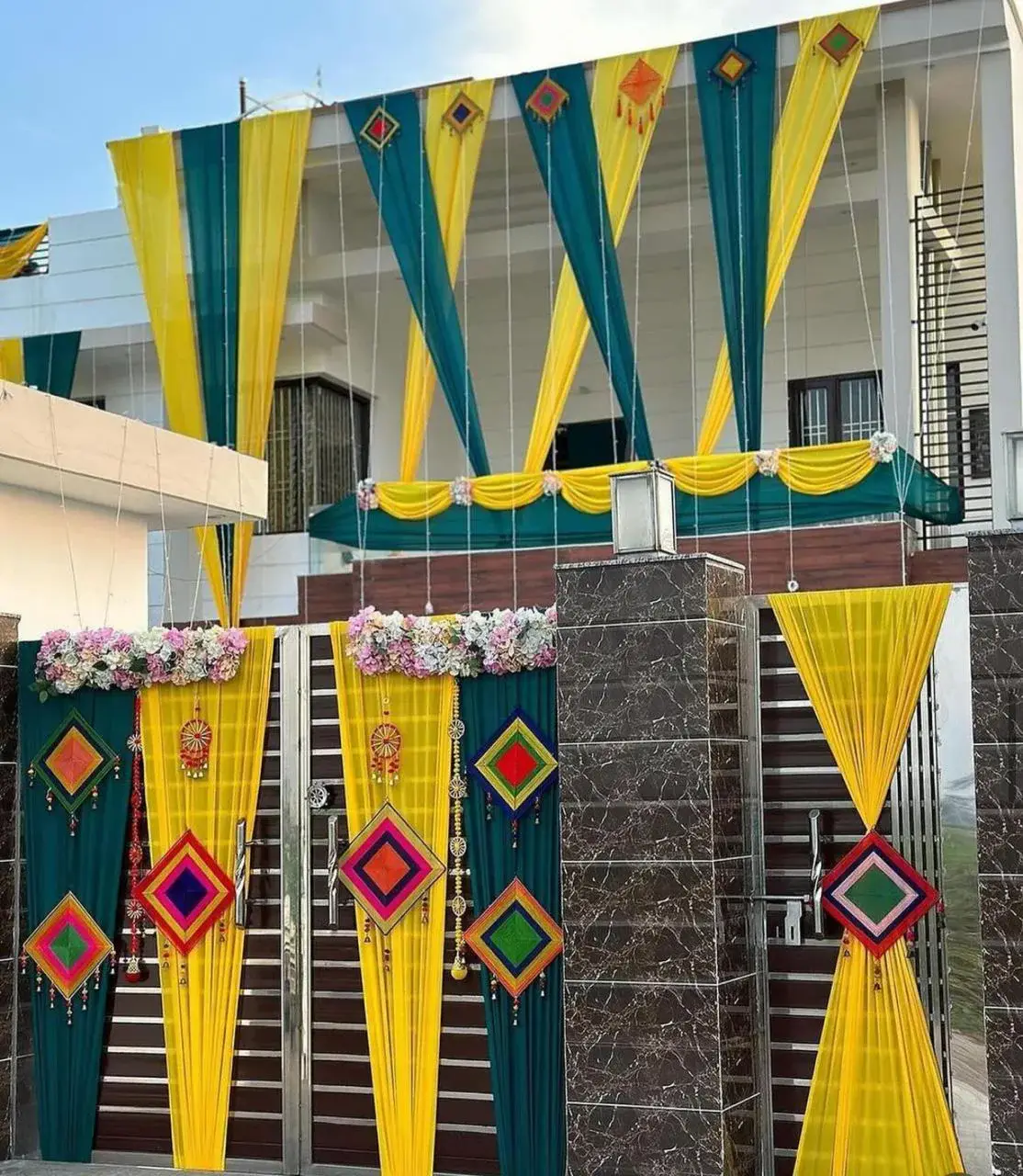 Multicolor Mehndi Drape Canopy — Haldi & Mehndi Ceremony Decor in Gurgaon