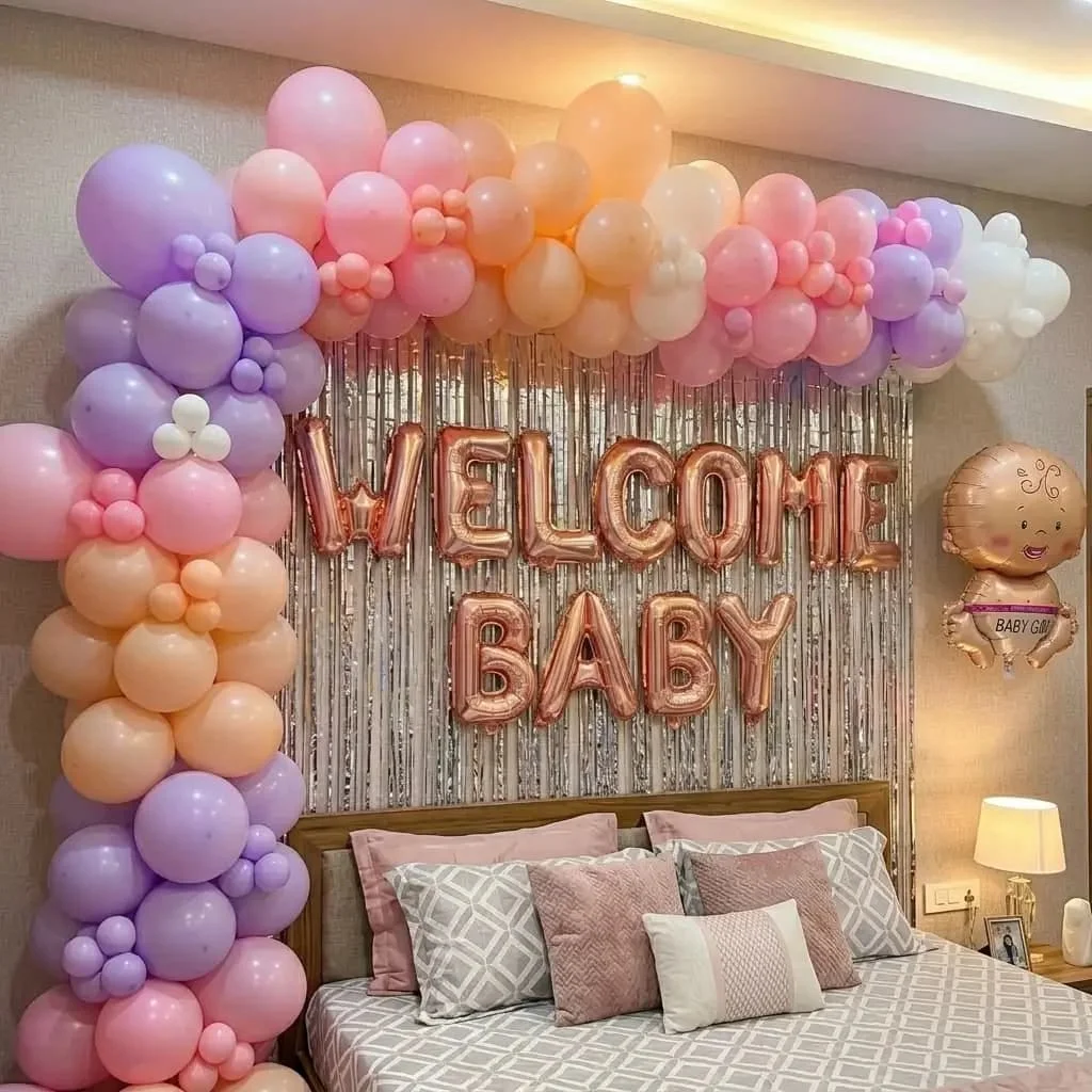 Pastel Blue & Gold Cradle Setup — Baby Welcome & Baby Shower Decor in Gurgaon